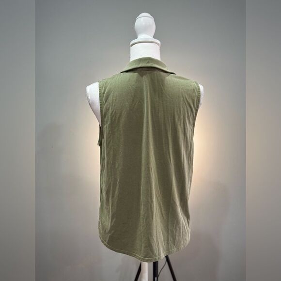 Sage Green Envelope Sleeveless Tie Blouse Size M VGUC - Picture 2 of 7